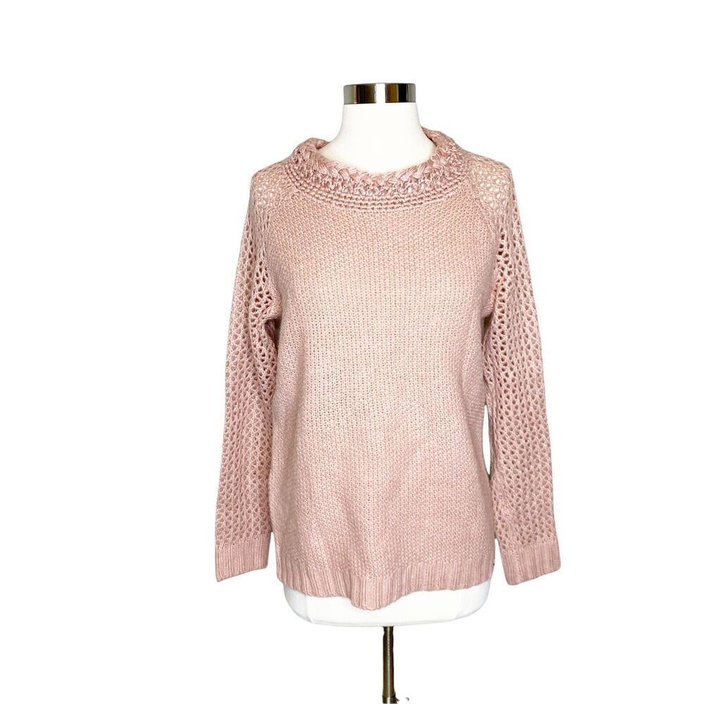 Bellfield S Small Blush Pink Knit Sweater Top Long Sleeve Crochet Acrylic Rose